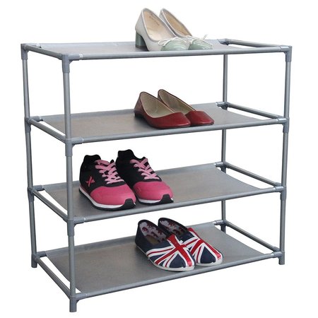 HDS TRADING 12 Pair NonWoven MultiPurpose Stackable FreeStanding Shoe Rack, Grey ZOR95879